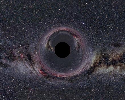 The distortion is the gravity of the black hole sucking in the light.  This image doesn't display the radiation, which may or may not be visible to the naked eye.  